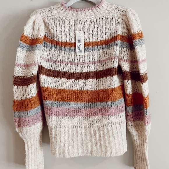 Rebecca Taylor Fluffy Stripe Cream Pink Blue and Brown Sweater Size Small - Picture 2 of 8